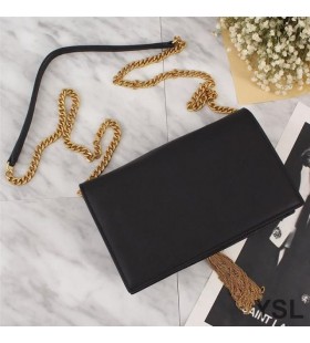 Yves Saint Laurent 케이 체인 지갑 술을 가진 가죽 Black/Gold