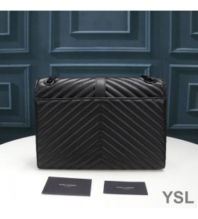 Yves Saint Laurent 큰 봉투 체인 부대에서 텍스쳐드 미니바 Leather Black