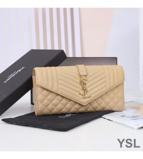 Yves Saint Laurent 큰 봉 플랩 지갑에서 혼합된 가죽 미니바 살구/골드