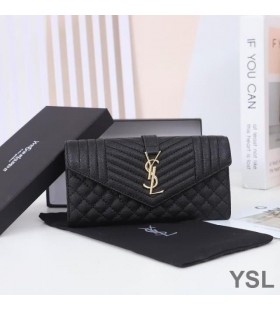 Yves Saint Laurent 대형 플랩 봉투에서 지갑을 세분화된 혼합 미니바 Leather Black/Gold