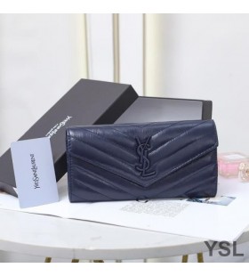 Yves Saint Laurent 큰 모노그램이 플랩 지갑에 남기고 미니바 가죽 네이비 블루