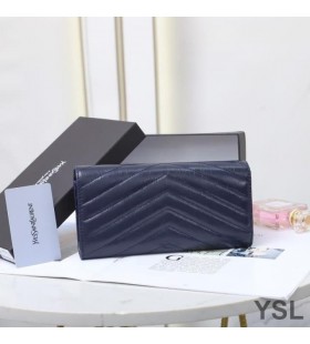 Yves Saint Laurent 큰 모노그램이 플랩 지갑에 남기고 미니바 가죽 네이비 블루