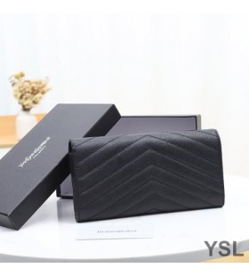 Yves Saint Laurent 큰 모노그램이 플랩 지갑에서 세분화된 미니바 Leather Black/Silver