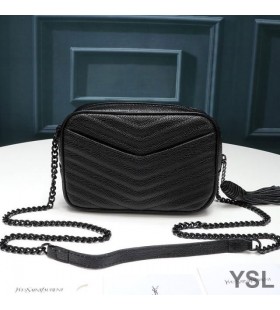 Yves Saint Laurent Mini 루 카메라 가방에서 텍스쳐드 미니바 Leather Black