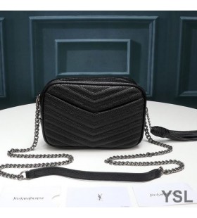 Yves Saint Laurent Mini 루 카메라 가방에서 텍스쳐드 미니바 Leather Black/Silver