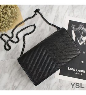 Yves Saint Laurent 체인 모노그램에서 지갑을 세분화된 가죽 검정 미니바