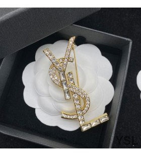 Yves Saint Laurent Opyum Brooch In Metal, Crystal and Rhinestones Gold