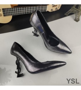 Yves Saint Laurent Opyum 펌프에서 반짝이 가죽 블랙 힐버