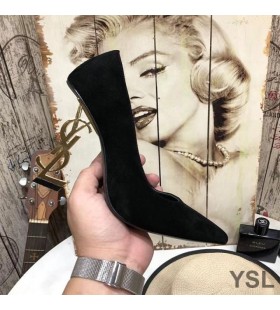 Yves Saint Laurent Opyum 펌프에서 스웨이드 골드 힐 블랙