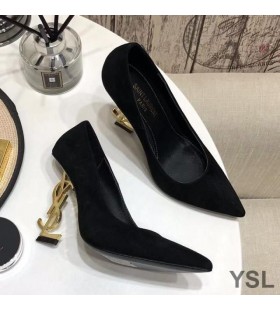 Yves Saint Laurent Opyum 펌프에서 스웨이드 골드 힐 블랙