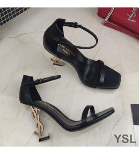 Yves Saint Laurent Opyum Sandals In Smooth Leather with Gold Heel Black