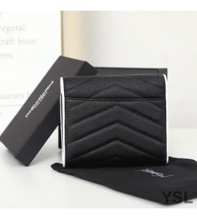Yves Saint Laurent 작은 봉투 삼중 지갑에서 혼합된 가죽 미니바 Black/White