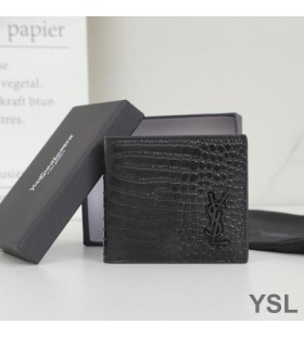 Yves Saint Laurent 작은 모노그램 동쪽/서쪽 지갑에서 악어 가죽 검정