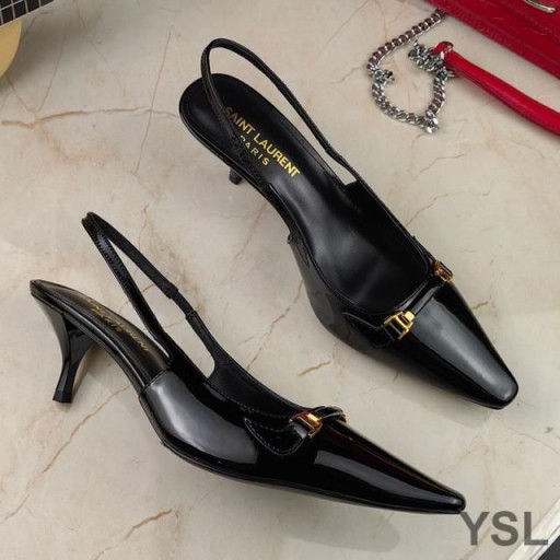 Cipele-brod Yves Saint Laurent Blade Slingback Od Lakirane Crne boje