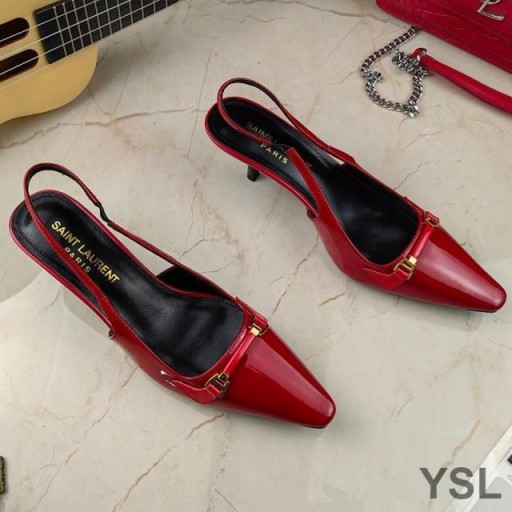 Cipele-brod Yves Saint Laurent Blade Slingback Od Lakirane kože Crvene Boje