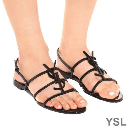 Otvorene Sandale Yves Saint Laurent Cassandra Od Lakirane Crne Boje