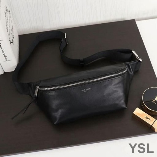 Klasična Поясная torba Yves Saint Laurent s monogramom Od Meke Crne kože Crne/Srebrne boje