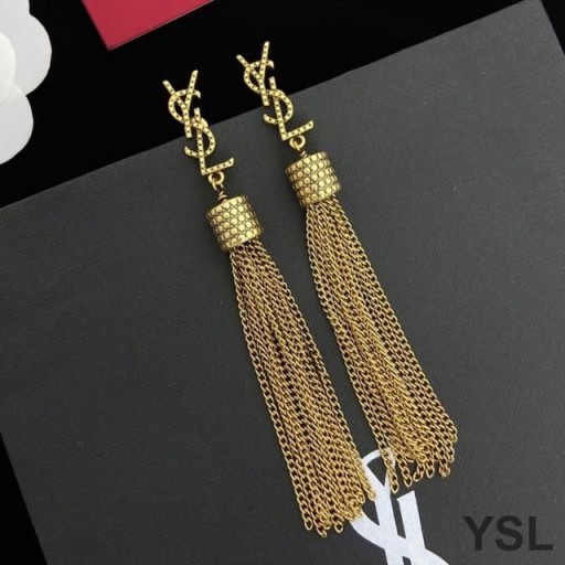 Naušnice Yves Saint Laurent Loulou S Кисточками-Lancem Od Чеканного Metala Zlatne Boje