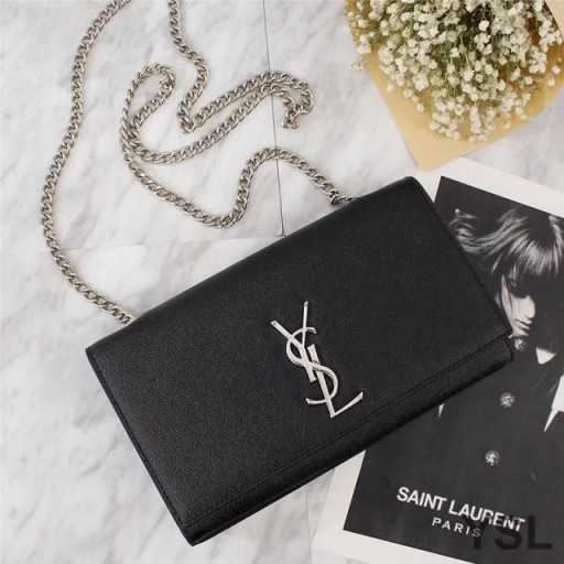 Torba-lanac Yves Saint Laurent Medium Kate Od zrnate kože Crne/srebrne boje