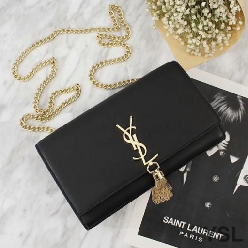 Torba-lanac Yves Saint Laurent Medium Kate s četkom od kože Crne/zlatne boje