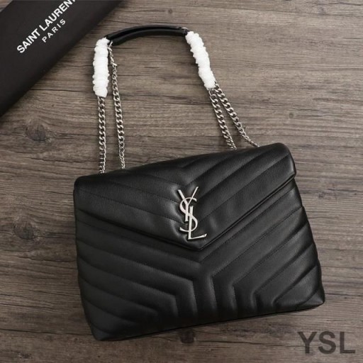 Torba-lanac Yves Saint Laurent Medium Loulou Od prave kože Y Matelasse Crne/srebrne boje