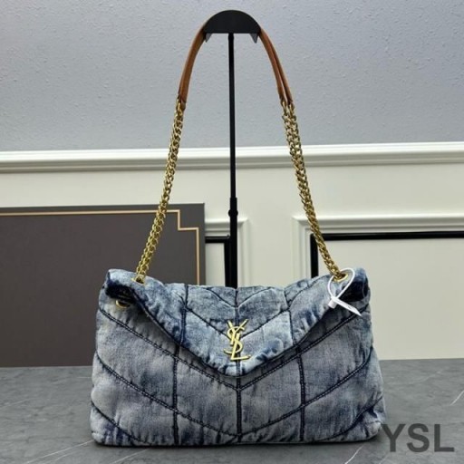 Dolje torba Yves Saint Laurent Medium Loulou od Денима Plave/zlatne boje