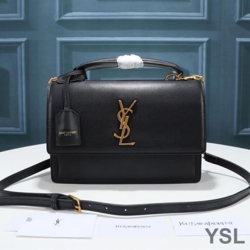 Torba Yves Saint Laurent Medium Sunset Od glatke Crne kože/zlatne boje