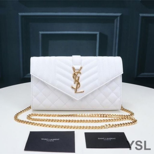 Novčanik na lancu s monogramom Yves Saint Laurent iz Разнозернистой kože Matelasse Bijelo/Zlatnoj boji