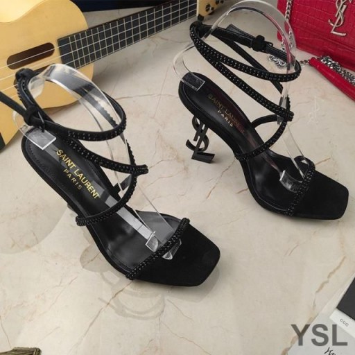 Sandale Yves Saint Laurent Opyum Od Satena i rhinestones Na Crnom Petu Crnci