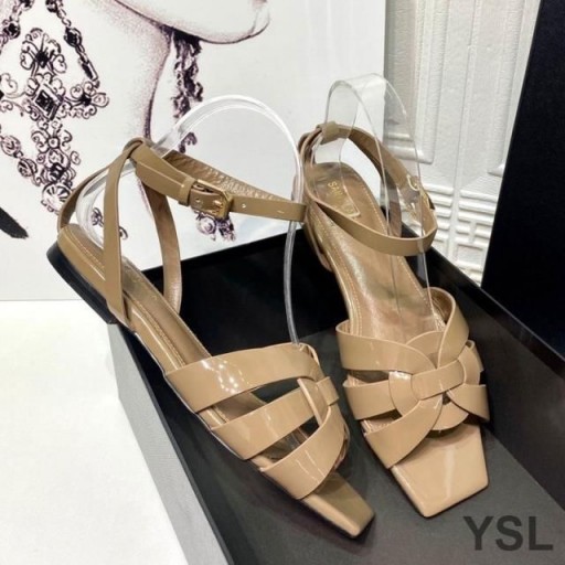 Sandale ravnim cipelama Yves Saint Laurent Tribute Od Lakirane kože Kaki