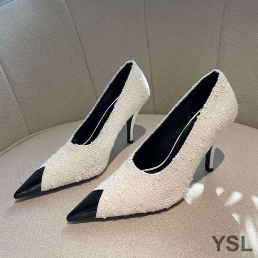 Cipele-brod Yves Saint Laurent Vesper Od Твида i kože bijele boje