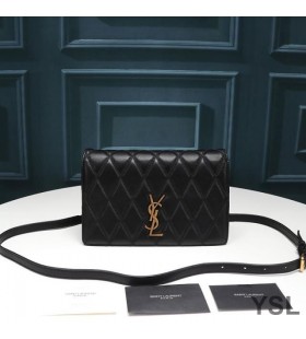 Torba-lanac Yves Saint Laurent Angie Od стеганой ovčje kože s dijamantima Crno/zlatne boje