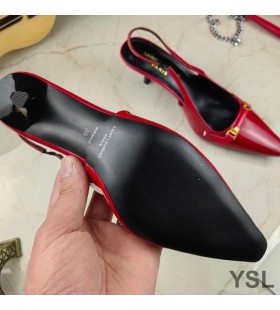 Cipele-brod Yves Saint Laurent Blade Slingback Od Lakirane kože Crvene Boje