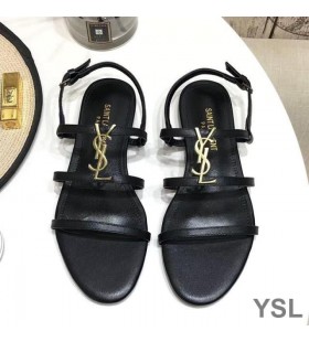 Sandale Yves Saint Laurent Cassandra ravnim cipelama S Pet remenčićima Od teleće kože Crne boje