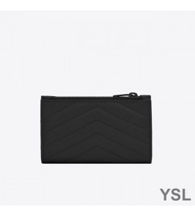 Dvostruki novčanik Yves Saint Laurent Fragments zatvarač Od Zrnate kože Matelasse Crne boje