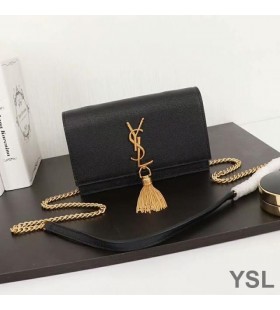 Novčanik na lancu Yves Saint Laurent Kate s četkom S Teksturom kože Crnog/Zlatne boje