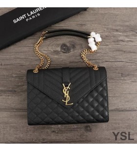 Torba-koverti na lancu Yves Saint Laurent Srednje veličine Разнозернистой kože Matelasse Crno/zlatne boje