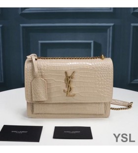Torba-lanac Yves Saint Laurent Medium Sunset na lancu Od Krokodilske kože S reljefni Marelica/Zlatni