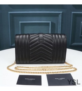 Yves Saint Laurent Monogram Chain Wallet In Mixed Grained Matelasse Leather Black/Gold