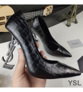 Cipele-brod Yves Saint Laurent Opyum od Aligator kože u crnoj petu Crne boje
