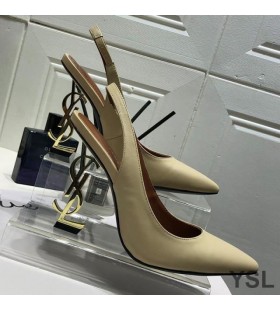 Cipele-brod Yves Saint Laurent Opyum sa svoje preklopnom naslonom Od Lakirane kože na золотистом petu Bež boje