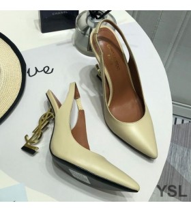 Cipele-brod Yves Saint Laurent Opyum sa svoje preklopnom naslonom Od Lakirane kože na золотистом petu Bež boje