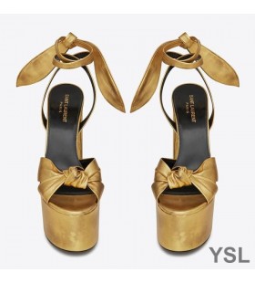 Sandale Yves Saint Laurent Paige Na platformi Od Glatke Kože Smeđe Boje