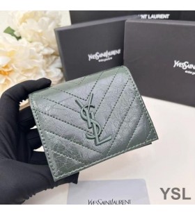 Mali Sklopivi novčanik Cassandra od Yves Saint Laurent iz Valovite Prave kože Zelene boje