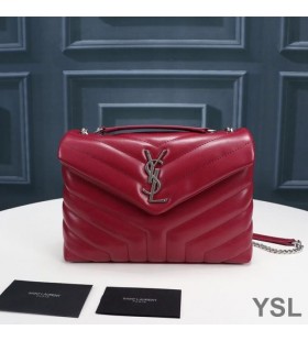Mala torba-lanac Yves Saint Laurent Loulou od kože Y Matelasse Crvena/srebrna boja