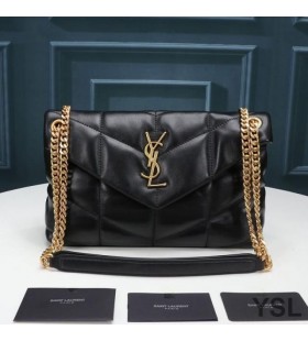 Malo dolje torba Yves Saint Laurent Loulou od стеганой ovčje kože Crnog/zlatne boje