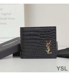 Novčanik Yves Saint Laurent maleni monogram East/West Iz kože s krokodilskim Crno/Zlatne boje