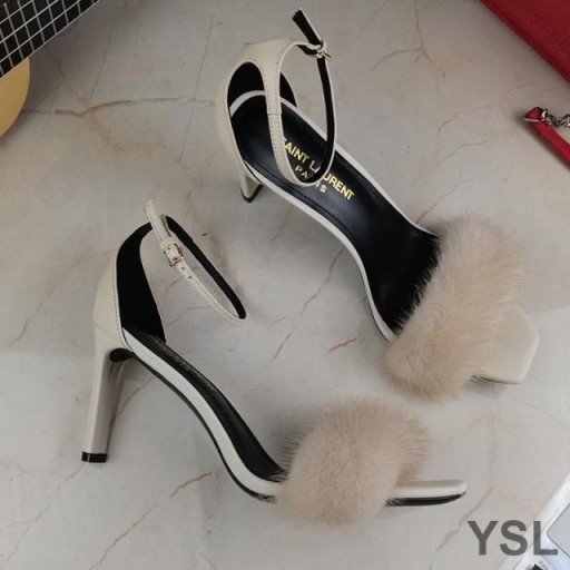 Yves Saint Laurent Amber Sandaler I Smidigt Läder och Mink Päls Beige