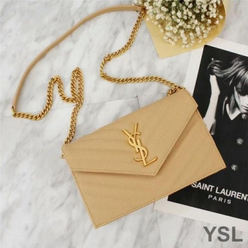 Yves Saint Laurent-Kuvert Kedja Plånbok I Strukturerad Matelasse Läder Aprikos/Guld