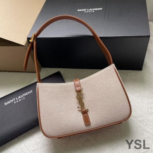 Yves Saint Laurent Le 5 7 Hobo Väska I Canvas Beige/Brun